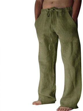 Cotton Linen Pants Men Casual Loose Fit Summer Beach Pants